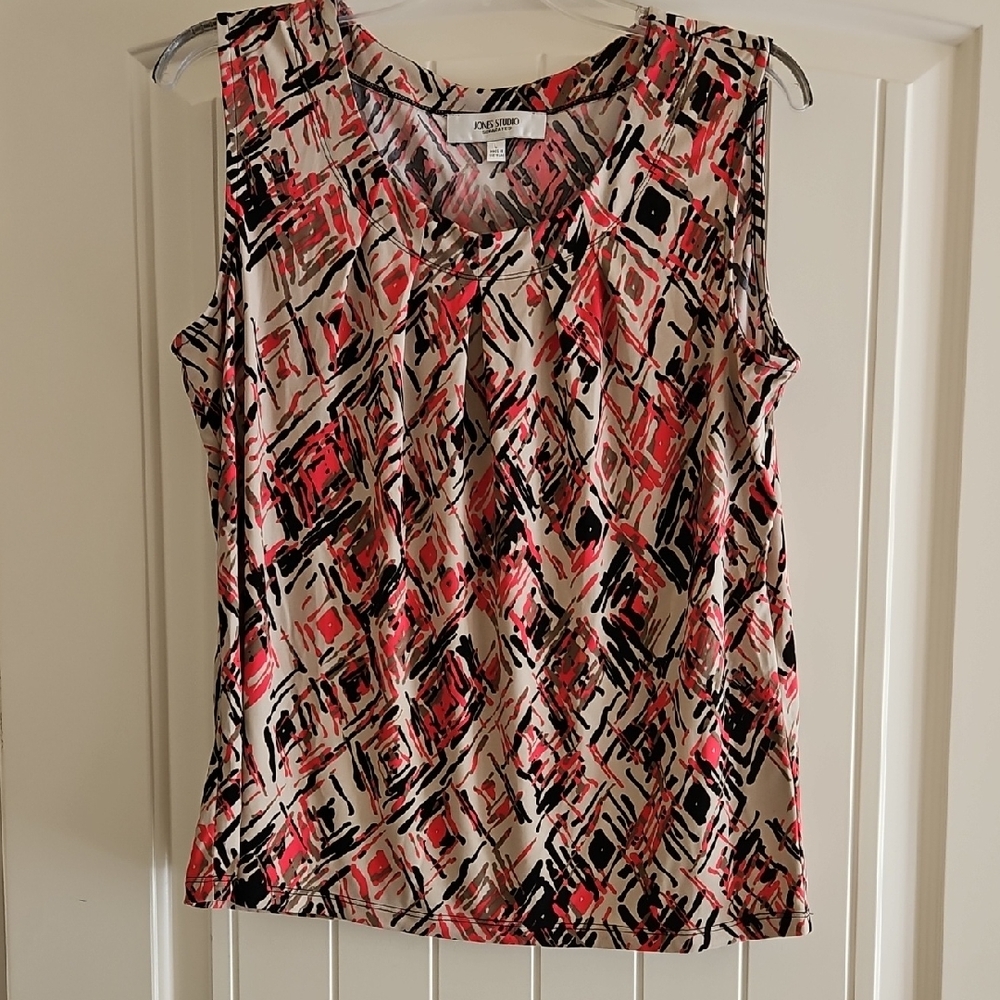 Jones Studio Abstract Print Sleeveless Blouse Large